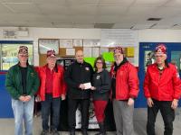 Left to right is Noble Dave Earle, secretary of the Algonquin Shrine Club, Noble President Jim Burke, Jamie & Nanda owner’s of our Bancroft Rockhounds  hockey team. Noble Past President Wayne Wiggins and Noble Dean Linton treasurer.  These Nobles presented Jamie & Nanda with a card thanking them for allowing the Algonquin Shrine Club and Bancroft Lions Club members to sell 50/50 tickets during their hockey games.