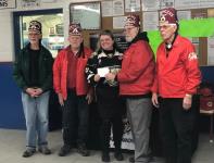 Nobles Dave Earle, Jim Burke, President, Cheryl Easton, Wayne Wiggins and Dean Linton gave Cheryl a thank you card. Cheryl was the winner of the 50/50 draw and she donated her winnings back to the Shrine Club.